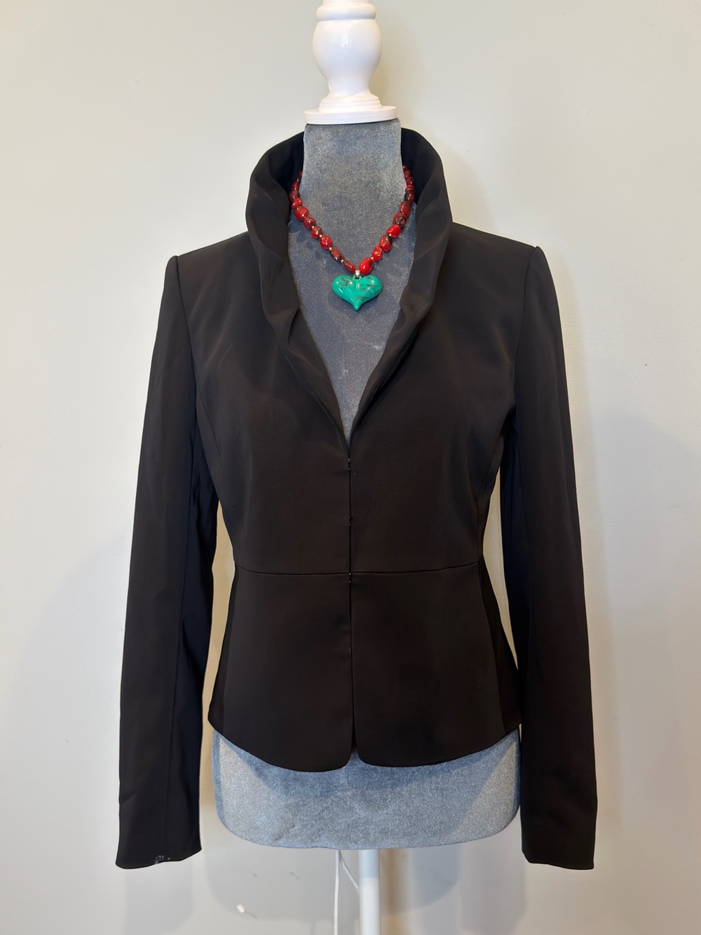 Ann Taylor Black Fitted Ruffle Collar Blazer